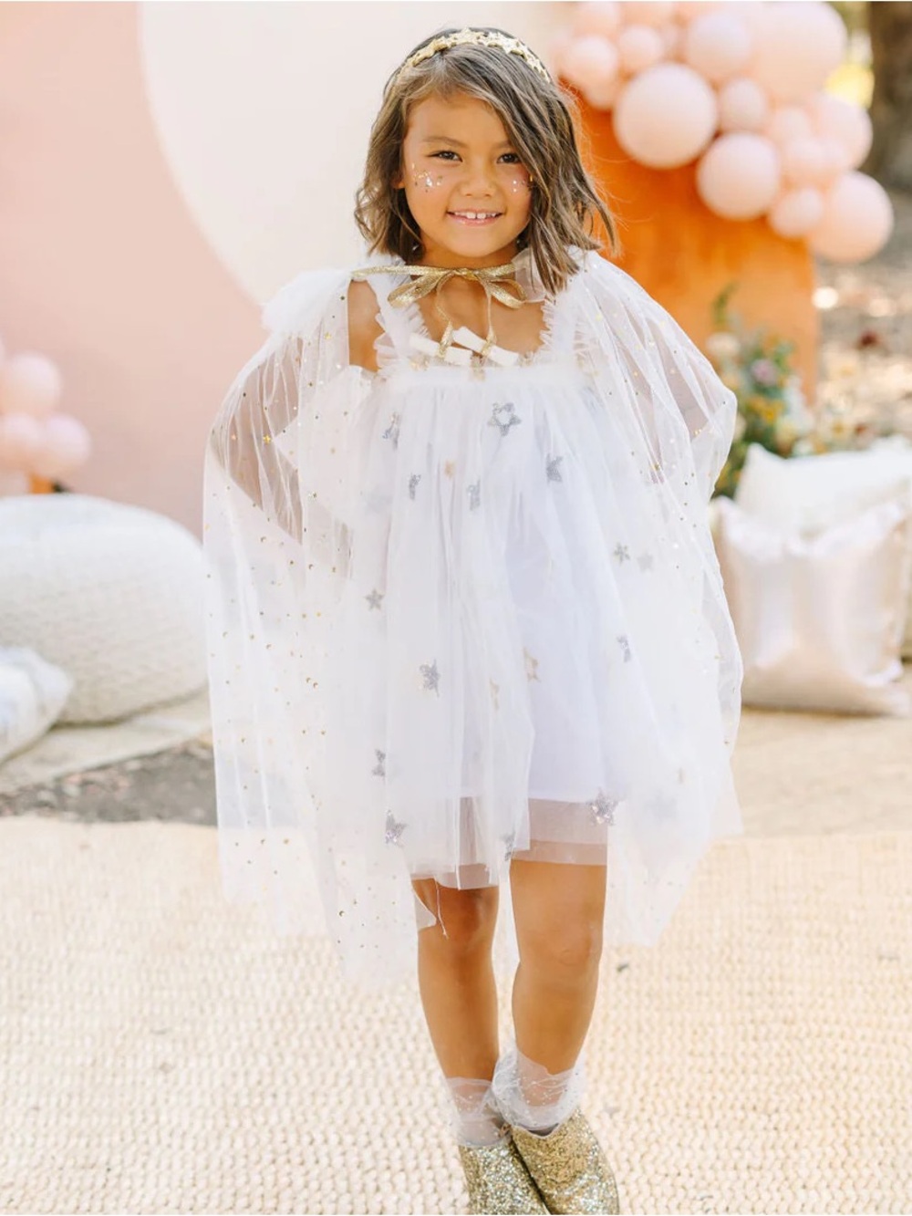 White Tulle Dress with Star Accents